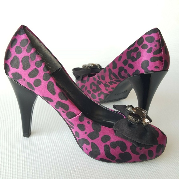 Candie’s Satin Purple Leopard Print Pumps Size 8.5 - Picture 6 of 8